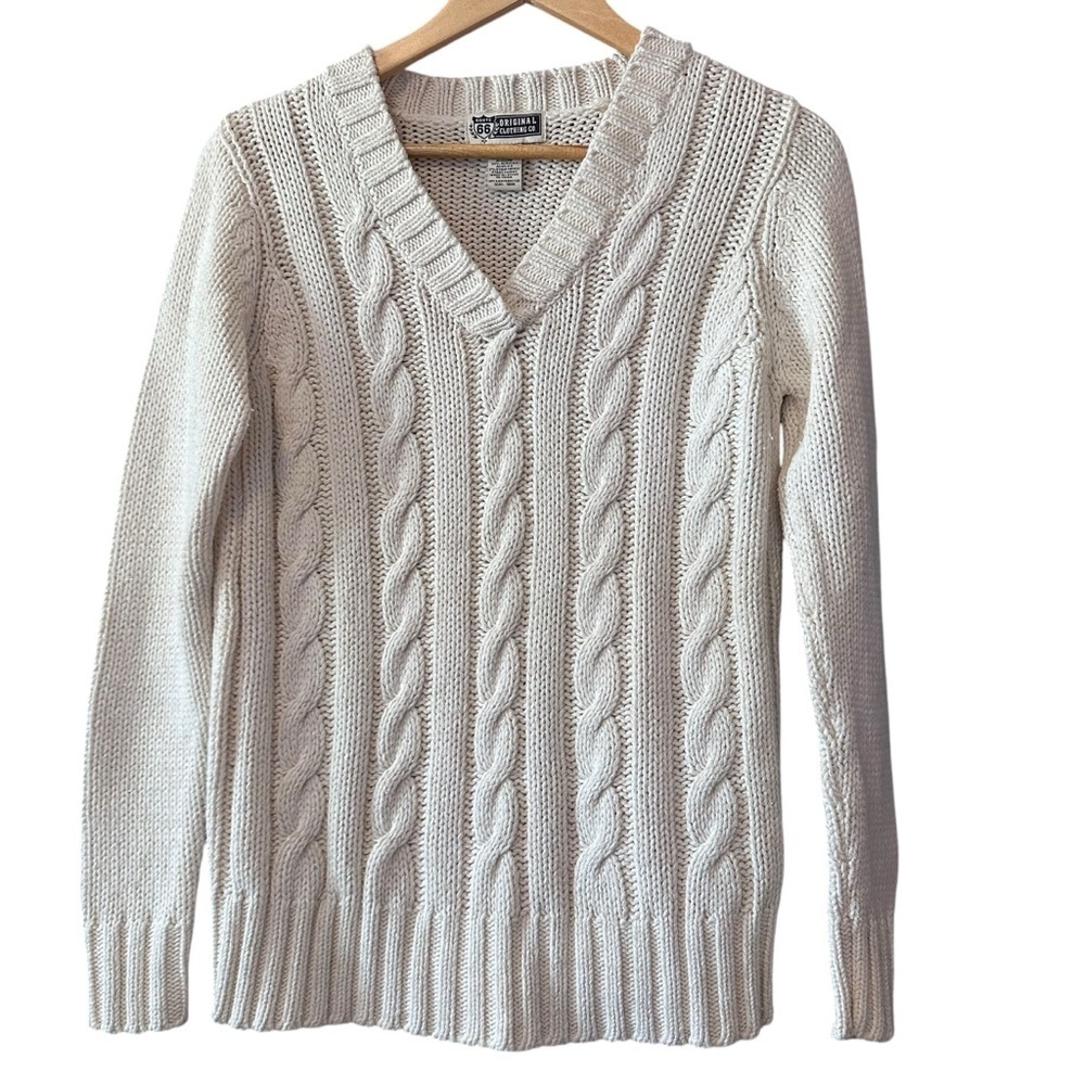 🔴5 for $40 SALE! Original Clothing Co. Cream V Neck 
 Cable Knit Sweater Sz S